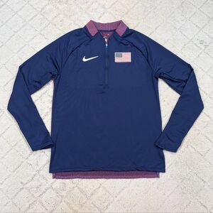 Nike Jacket Mens M Blue Red USA Team Running Pro Elite ½ Zip Pullover AO8721-492